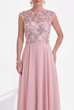 Robe longue longue de la mariée verte fleurie en ligne A, à col rond, avec des manches courtes
