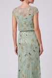 Robe longue de mère de la mariée à col rond à col rond en sirène fleurie verte
