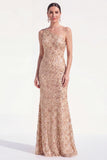 Robe de la mère de la mariée à une épaule à fleur de champagne Sirène avec paillettes