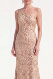 Robe de la mère de la mariée à une épaule à fleur de champagne Sirène avec paillettes