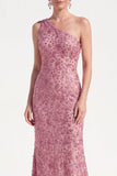 Robe de la mère de la mariée à une épaule à fleur de champagne Sirène avec paillettes