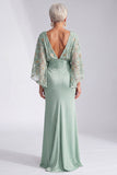 Robe longue marge de la mariée à col bateau sirène verte à col bateau florale avec manches évasées
