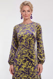 Robe midi en velours fleuri en fuchsia à manches longues