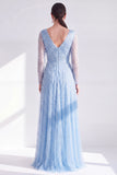 Robe longue de la mère de la mariée à manches longues violette foncée violet foncé à col en V