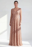 Robe longue de la mère de la mariée à manches longues violette foncée violet foncé à col en V