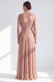 Robe longue de la mère de la mariée à manches longues violette foncée violet foncé à col en V