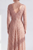 Robe longue de la mère de la mariée à manches longues violette foncée violet foncé à col en V