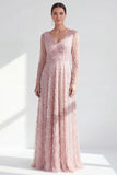 Robe longue de la mère de la mariée à manches longues violette foncée violet foncé à col en V