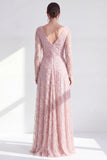 Robe longue de la mère de la mariée à manches longues violette foncée violet foncé à col en V