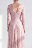 Robe longue de la mère de la mariée à manches longues violette foncée violet foncé à col en V