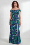 Robe longue de la mère de la mariée à fleurs vertes à fleurs dénudées, longue robe de la mère de la mariée