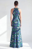 Robe de la mère de la mariée à col nu-nu, fleur verte perlée et longue, longue robe de mère de la mariée