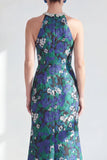 Robe de la mère de la mariée à col nu-nu, fleur verte perlée et longue, longue robe de mère de la mariée