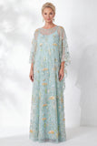 Robe de la mère de la mariée à fourreau fleuri à col rond brodée bleu marine