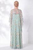 Robe de la mère de la mariée à fourreau fleuri à col rond brodée bleu marine