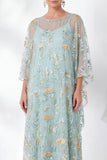 Robe de la mère de la mariée à fourreau fleuri à col rond brodée bleu marine