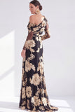 Robe longue de mère de la mariée à une épaule en champagne sirène fleurie avec fente