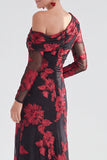 Robe longue de mère de la mariée à une épaule en champagne sirène fleurie avec fente
