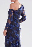 Robe longue de mère de la mariée à une épaule en champagne sirène fleurie avec fente