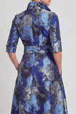 Robe de mère de la mariée longue en Jacquard fleurie marine A-Line avec ceinture