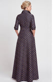 Robe de mère de la mariée longue en Jacquard fleurie marine A-Line avec ceinture