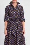 Robe de mère de la mariée longue en Jacquard fleurie marine A-Line avec ceinture