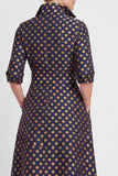Robe de mère de la mariée longue en Jacquard fleurie marine A-Line avec ceinture