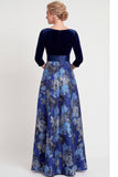 Robe longue de la mariée fleur bleue ligne en V avec manches 3/4