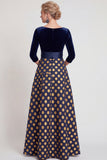 Robe longue de la mariée fleur bleue ligne en V avec manches 3/4