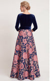 Robe longue de la mariée fleur bleue ligne en V avec manches 3/4