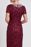 Robe Body Size Midi Mother of the Bride Bodycon Noire Scintillante à col rond et perlée
