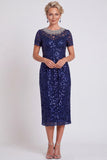 Robe Body Size Midi Mother of the Bride Bodycon Noire Scintillante à col rond et perlée