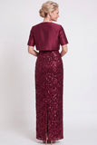 Robe longue de mère de la mariée en sequins noirs scintillants avec une fente
