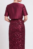 Robe longue de mère de la mariée en sequins noirs scintillants avec une fente