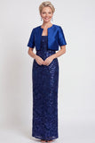 Robe longue de mère de la mariée en sequins noirs scintillants avec une fente