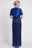 Robe longue de mère de la mariée en sequins noirs scintillants avec une fente