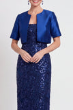 Robe longue de mère de la mariée en sequins noirs scintillants avec une fente