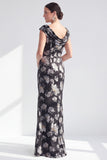 Robe longue fleurie noire sirène avec fente