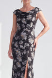 Robe longue fleurie noire sirène avec fente