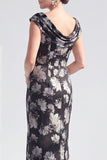 Robe longue fleurie noire sirène avec fente