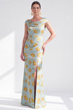 Robe longue fleurie noire sirène avec fente