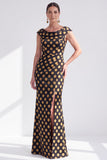 Robe longue fleurie noire sirène avec fente