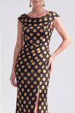 Robe longue fleurie noire sirène avec fente