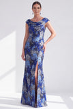 Robe longue fleurie noire sirène avec fente