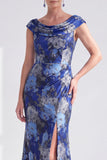 Robe longue fleurie noire sirène avec fente