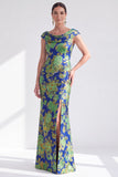 Robe longue fleurie noire sirène avec fente