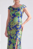 Robe longue fleurie noire sirène avec fente