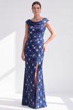Robe longue fleurie noire sirène avec fente