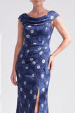 Robe longue fleurie noire sirène avec fente