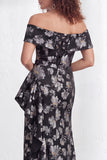 Longue robe de mère de la mariée sirène noire à volants en sirène dénudée, fête